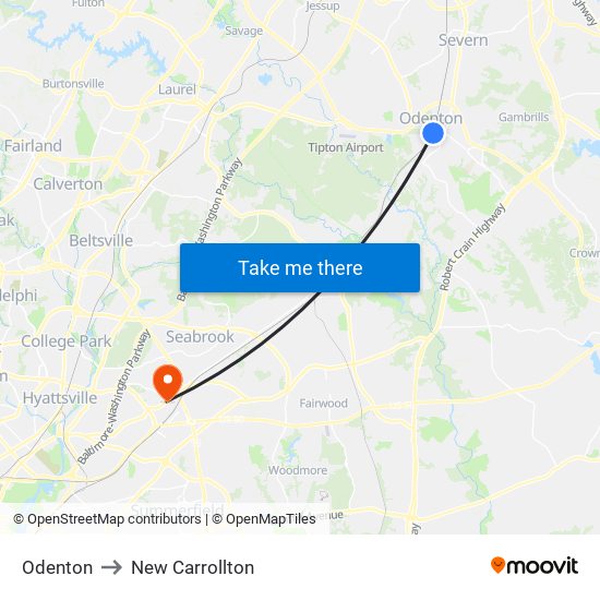 Odenton to New Carrollton map