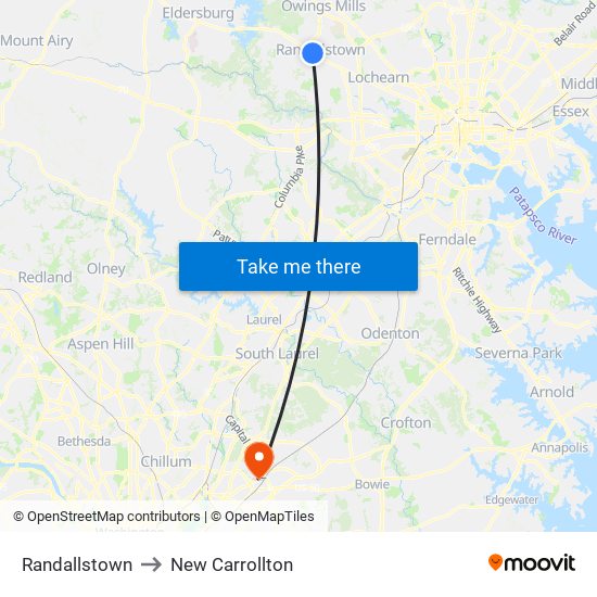 Randallstown to New Carrollton map