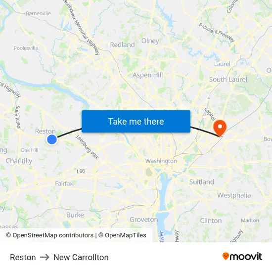 Reston to New Carrollton map