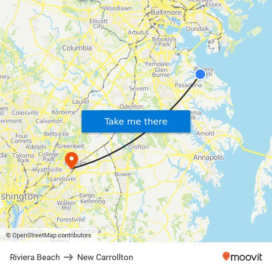 Riviera Beach to New Carrollton map