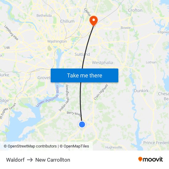 Waldorf to New Carrollton map