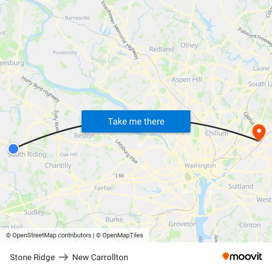 Stone Ridge to New Carrollton map