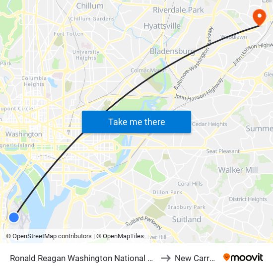 Ronald Reagan Washington National Airport (Dca) to New Carrollton map