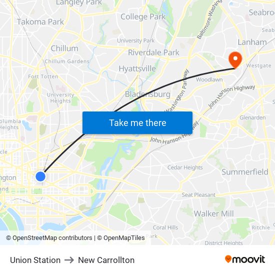 Union Station to New Carrollton map