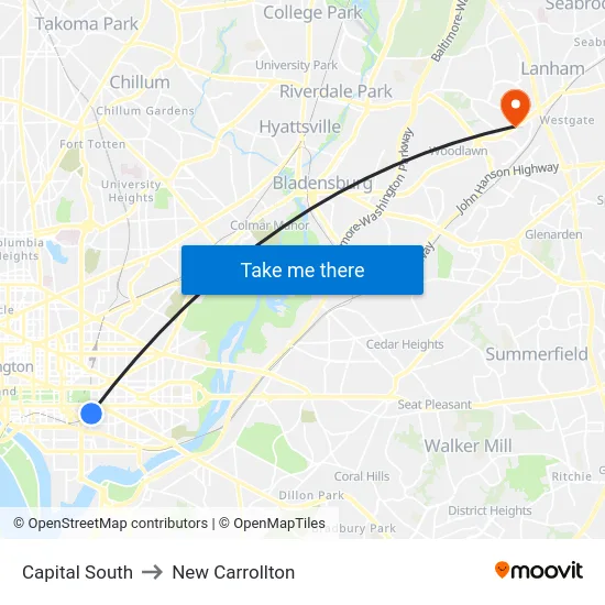 Capital South to New Carrollton map