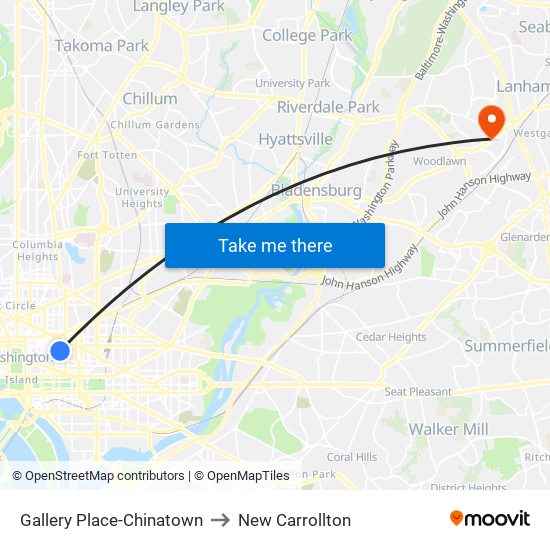 Gallery Place-Chinatown to New Carrollton map