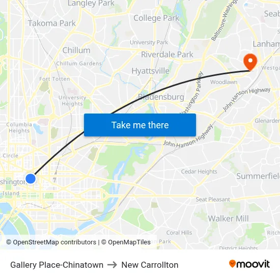 Gallery Place-Chinatown to New Carrollton map
