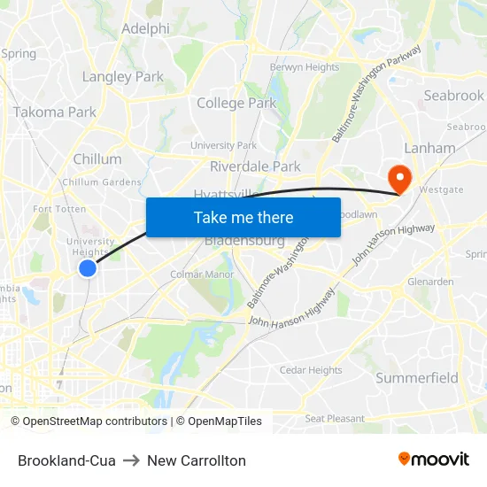 Brookland-Cua to New Carrollton map