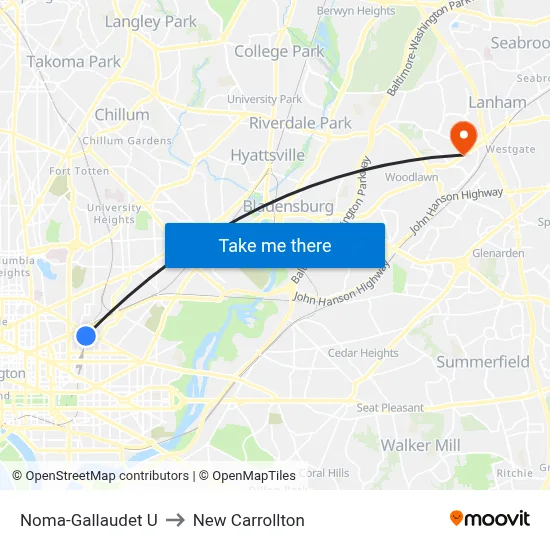 Noma-Gallaudet U to New Carrollton map