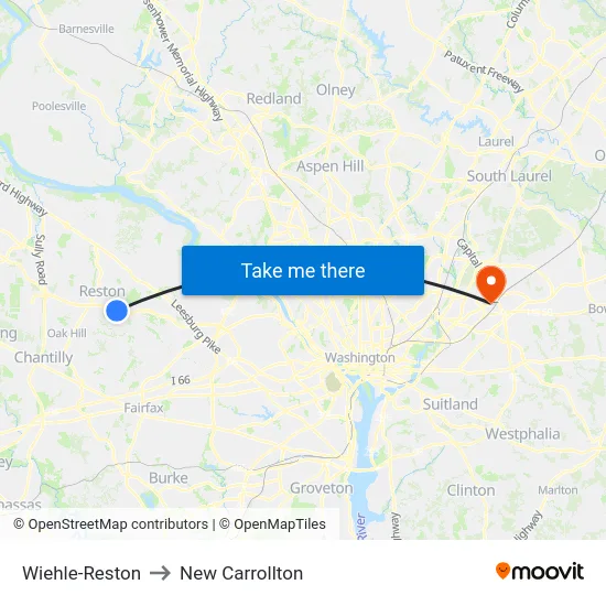 Wiehle-Reston to New Carrollton map