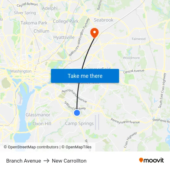 Branch Avenue to New Carrollton map