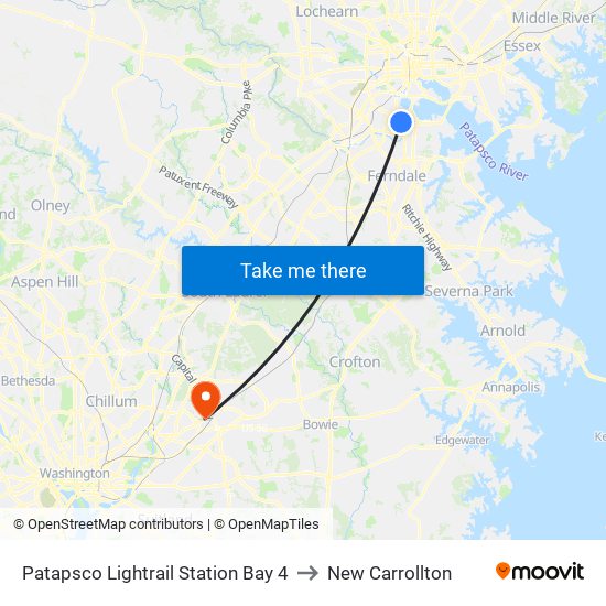 Patapsco Lightrail Station Bay 4 to New Carrollton map