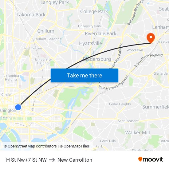 H St Nw+7 St NW to New Carrollton map