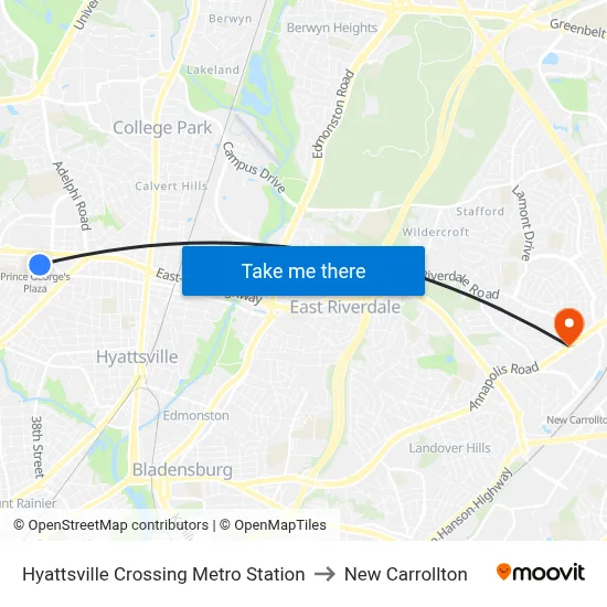 Hyattsville Crossing Metro Station to New Carrollton map