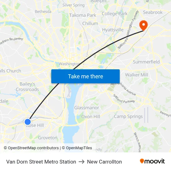 Van Dorn Street Metro Station to New Carrollton map