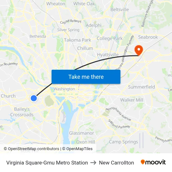 Virginia Square-Gmu Metro Station to New Carrollton map