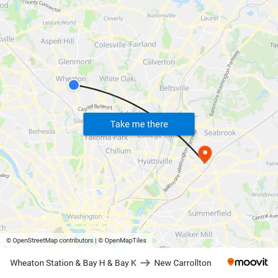 Wheaton Station  & Bay H & Bay K to New Carrollton map