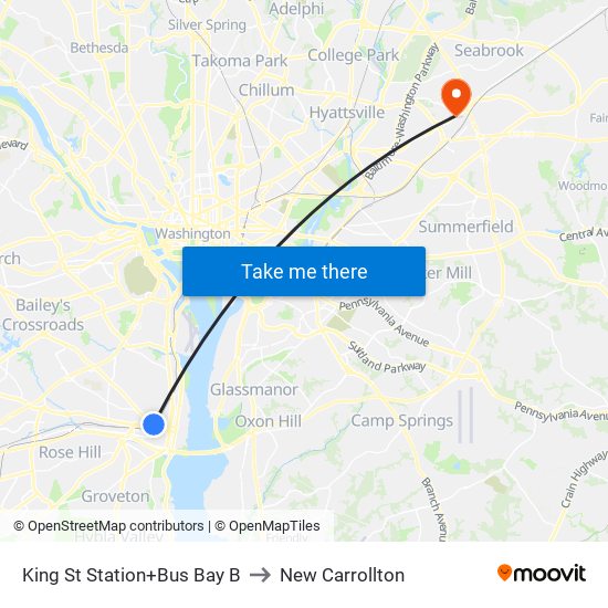 King Street-Old Town+Bay B to New Carrollton map