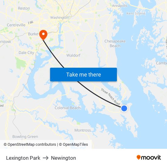 Lexington Park to Newington map