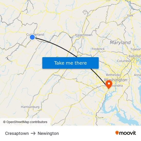 Cresaptown to Newington map