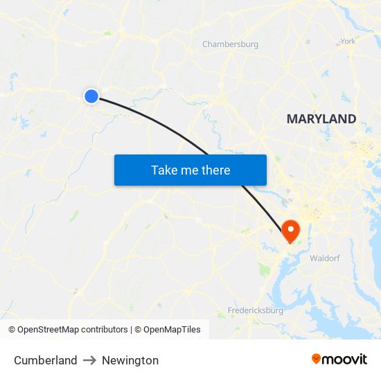 Cumberland to Newington map