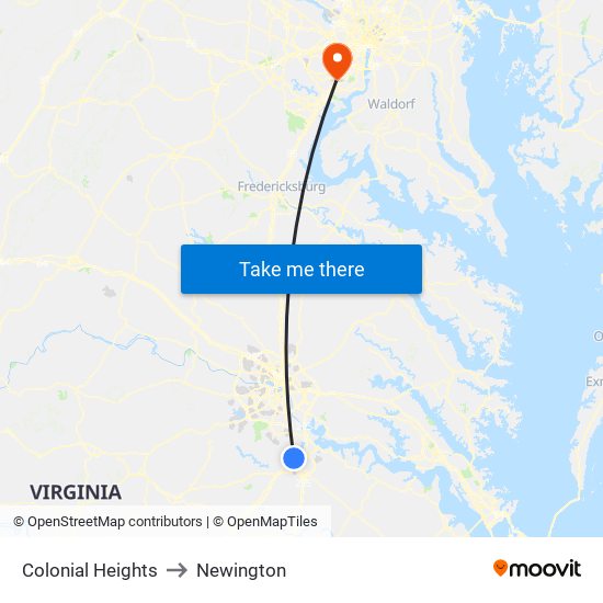 Colonial Heights to Newington map