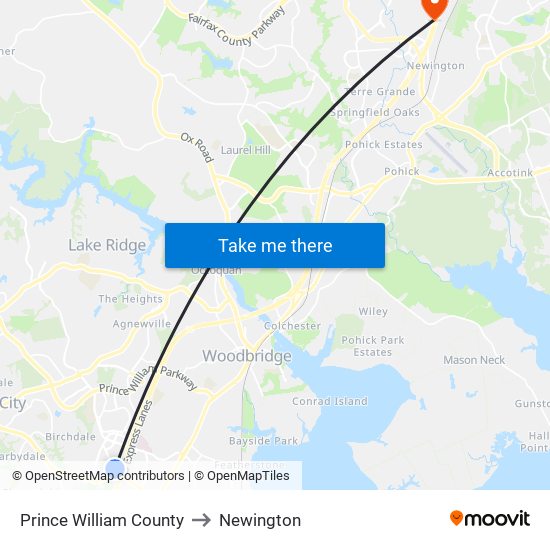 Prince William County to Newington map