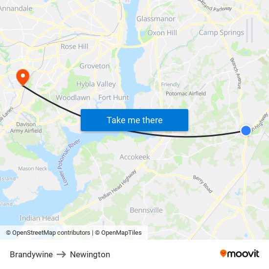 Brandywine to Newington map