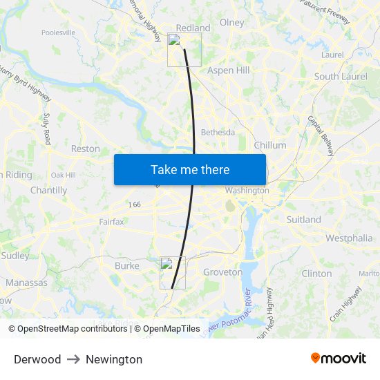 Derwood to Newington map