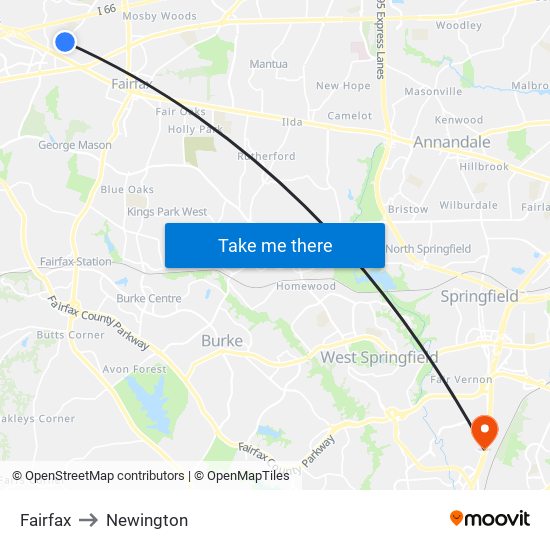 Fairfax to Newington map