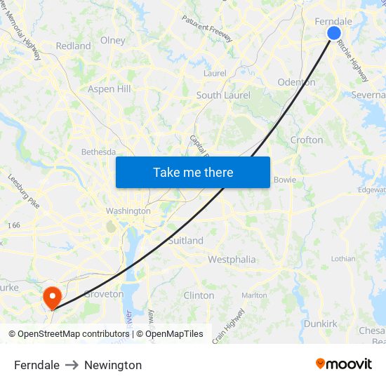 Ferndale to Newington map