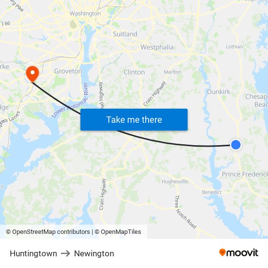 Huntingtown to Newington map