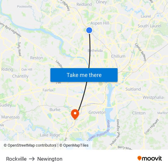 Rockville to Newington map