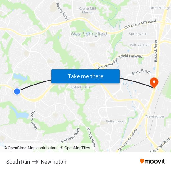 South Run to Newington map