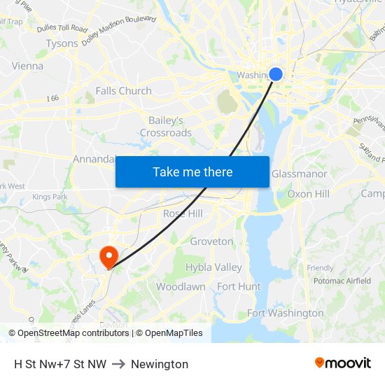 H St Nw+7 St NW to Newington map