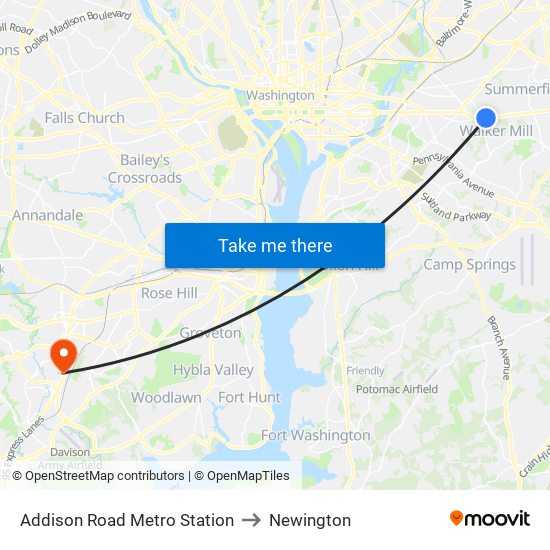 Addison Road Metro Station to Newington map