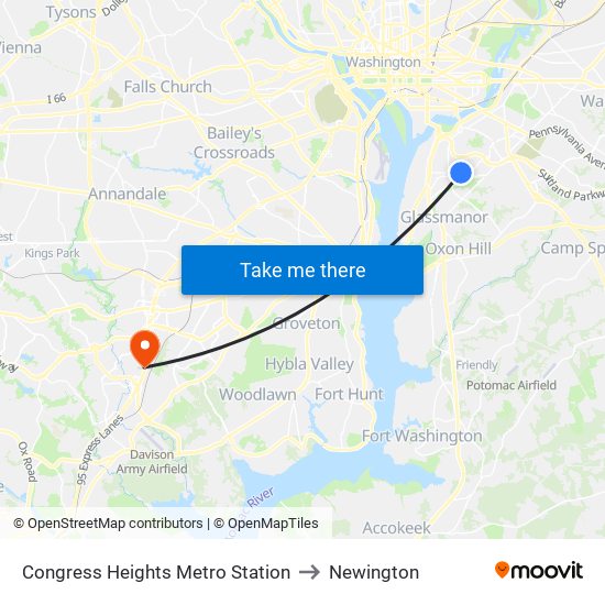 Congress Heights Metro Station to Newington map