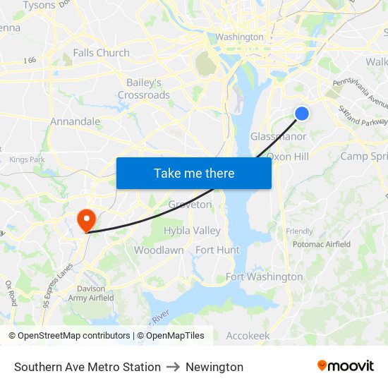 Southern Ave Metro Station to Newington map