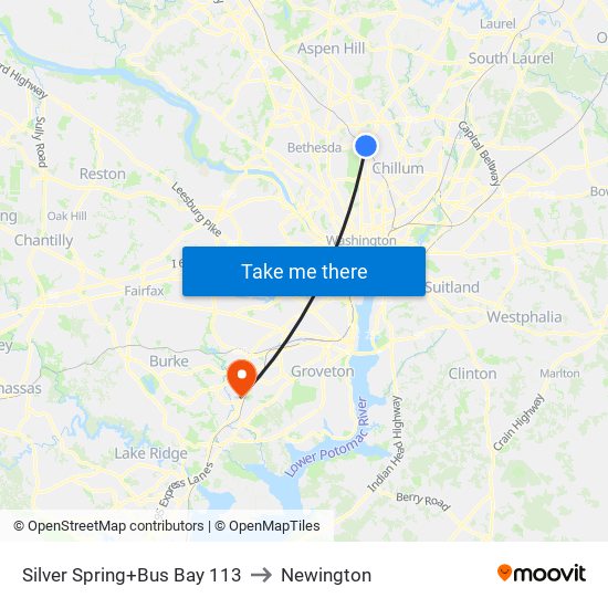 Silver Spring+Bay 113 to Newington map