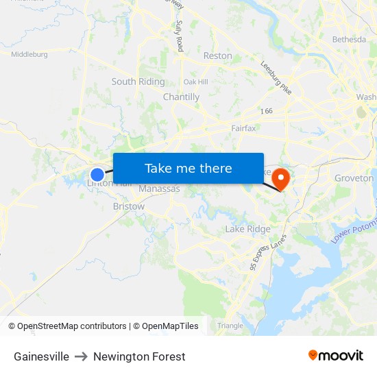 Gainesville to Newington Forest map