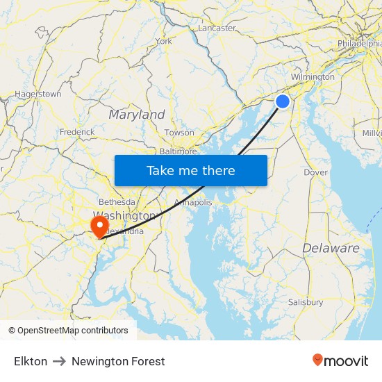 Elkton to Newington Forest map