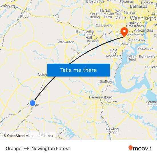 Orange to Newington Forest map