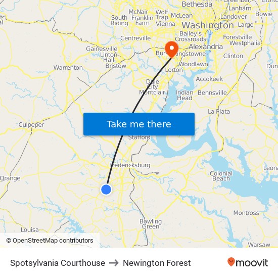 Spotsylvania Courthouse to Newington Forest map