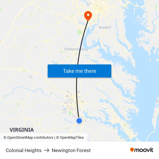 Colonial Heights to Newington Forest map