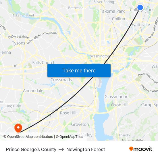 Prince George's County to Newington Forest map