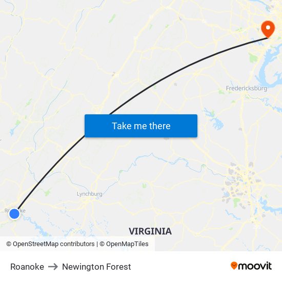 Roanoke to Newington Forest map