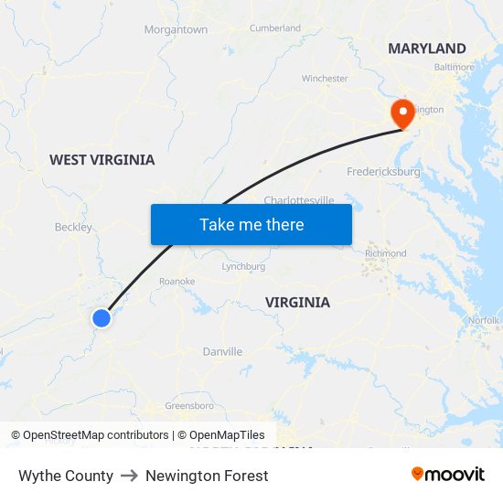 Wythe County to Newington Forest map