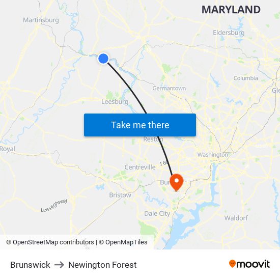 Brunswick to Newington Forest map