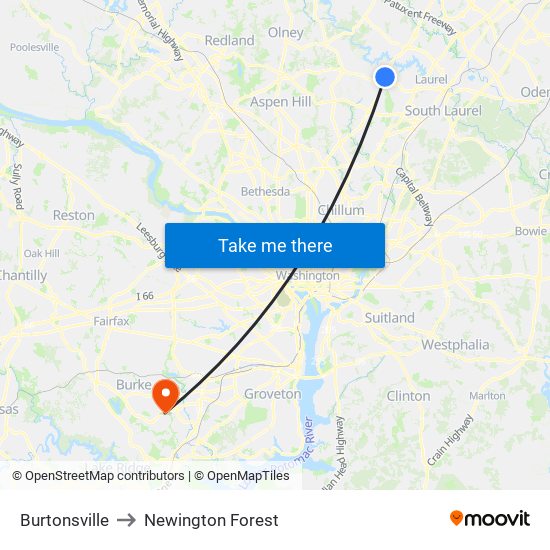 Burtonsville to Newington Forest map