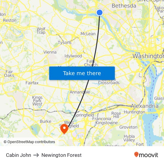 Cabin John to Newington Forest map